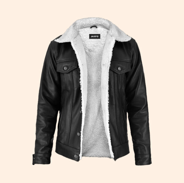 Jaxfo Leather Sherpa Jacket Black